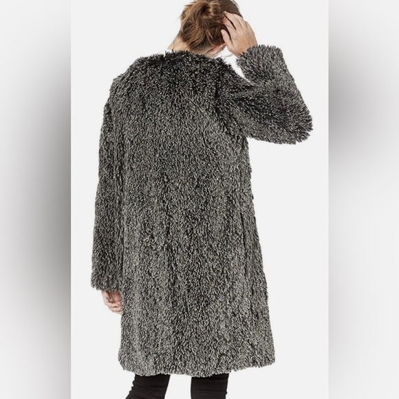 MICHAEL STARS Long Coat Cozy Faux Fur Jacket Gray Black Longline Size Medium - Picture 3 of 16